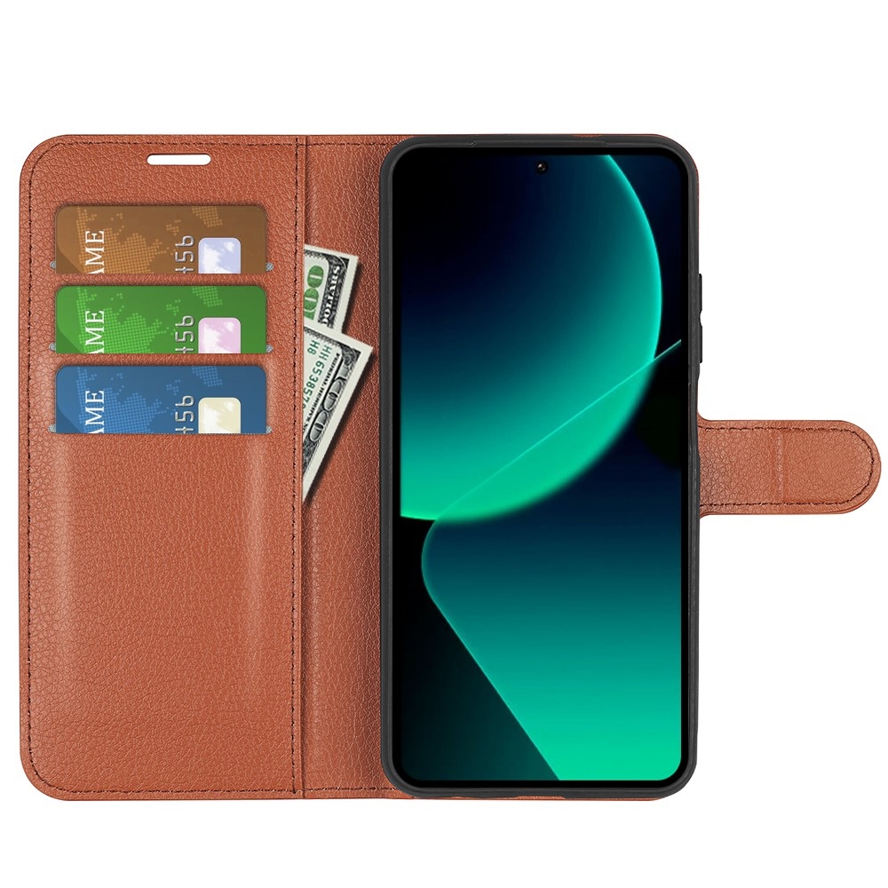 Litchi knížkové pouzdro na Xiaomi 13T/13T Pro - hnědé