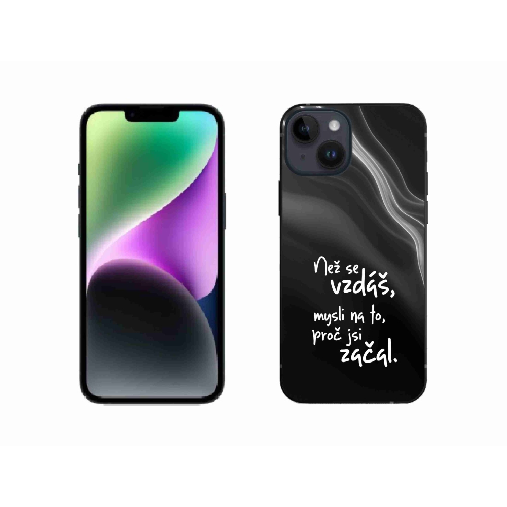 Gelový kryt mmCase na iPhone 14 - citát 2 černé pozadí