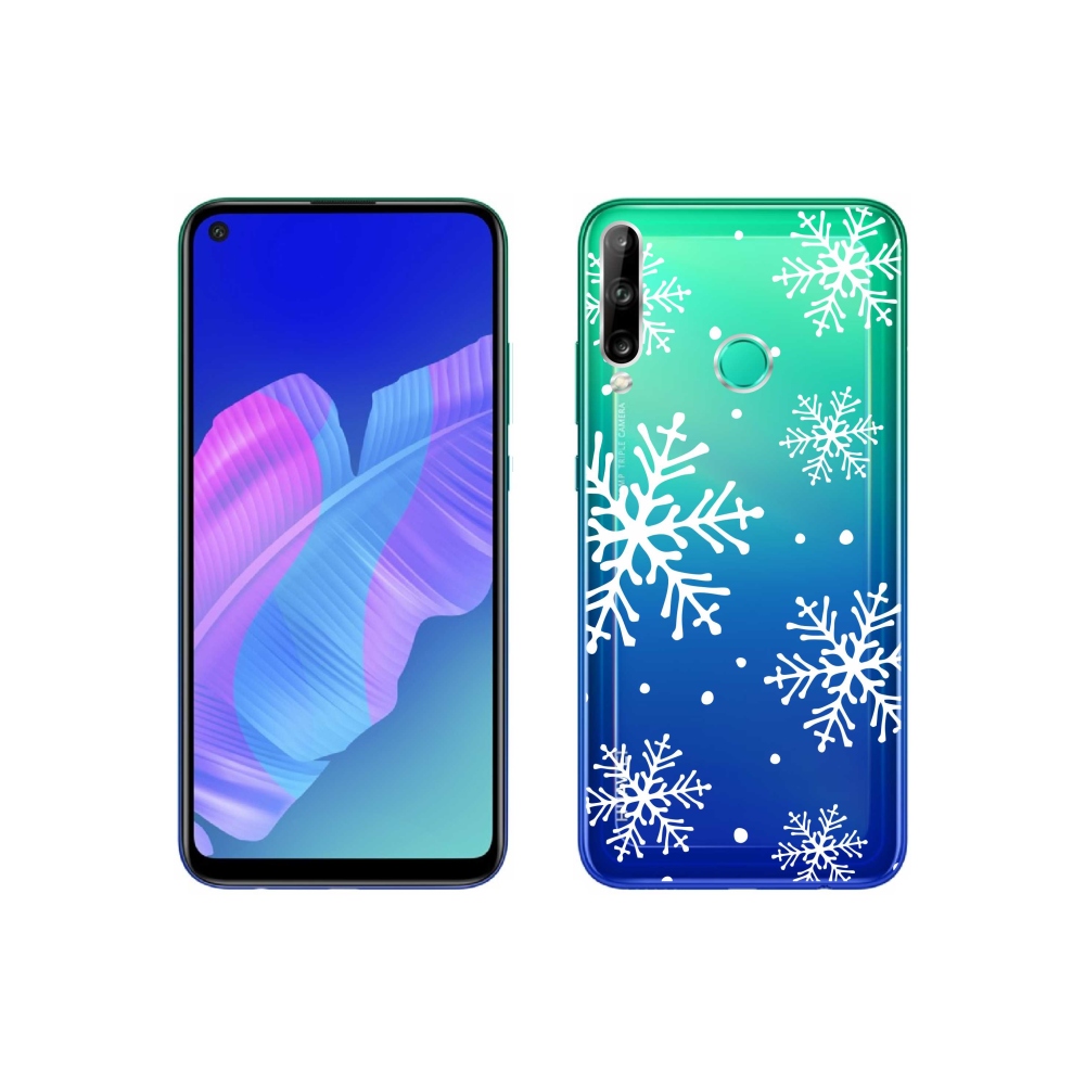 Gelový kryt mmCase na Huawei P40 Lite E - bílé vločky na průhledném pozadí