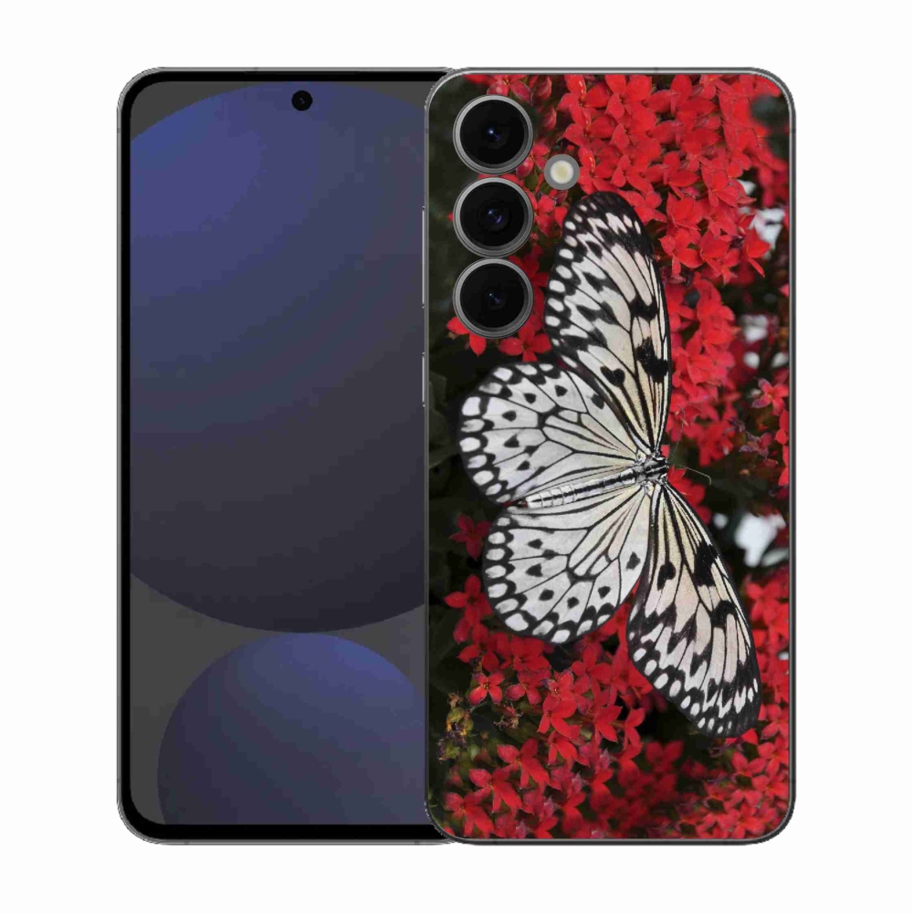 Gelový kryt mmCase na Samsung Galaxy S25 FE - černobílý motýl 1