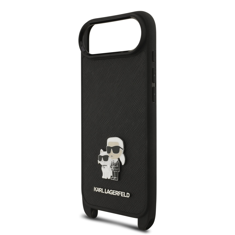 Karl Lagerfeld Saffiano Crossbody Popruh Metal Karl and Choupette Zadní Kryt pro iPhone Air Black