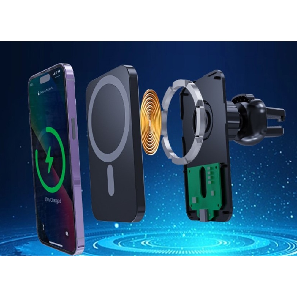 C16 magnetická bezdrátová nabíječka do auta s MagSafe 15W - černá