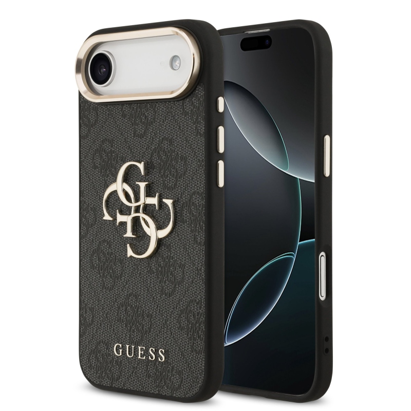 Guess PU Leather 4G Metal Logo Gold Frame Zadní Kryt pro iPhone Air Black