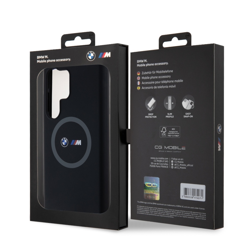 BMW M Printed Round and Logo Magsafe Silikonový Kryt pro Samsung Galaxy S24 Ultra Black