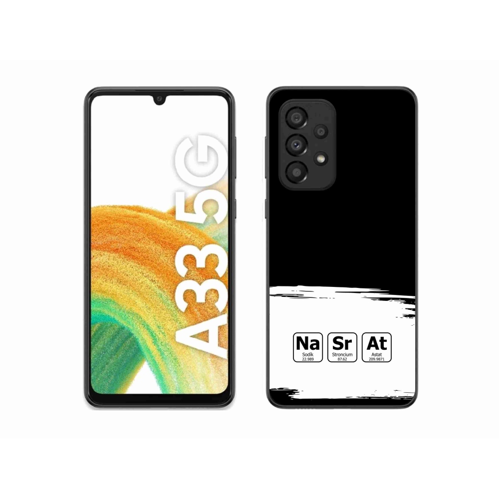 Gelový kryt mmCase na Samsung Galaxy A33 5G - chemické prvky bíločerné pozadí