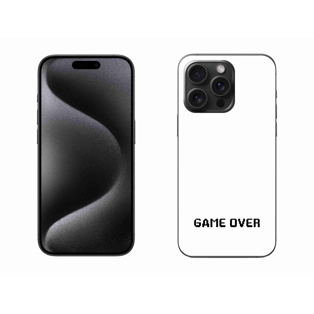 Gelový kryt mmCase na iPhone 15 Pro Max - game over bílé pozadí