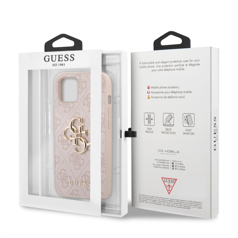 Guess PU 4G Metal Logo Zadní Kryt pro iPhone 13 Pink