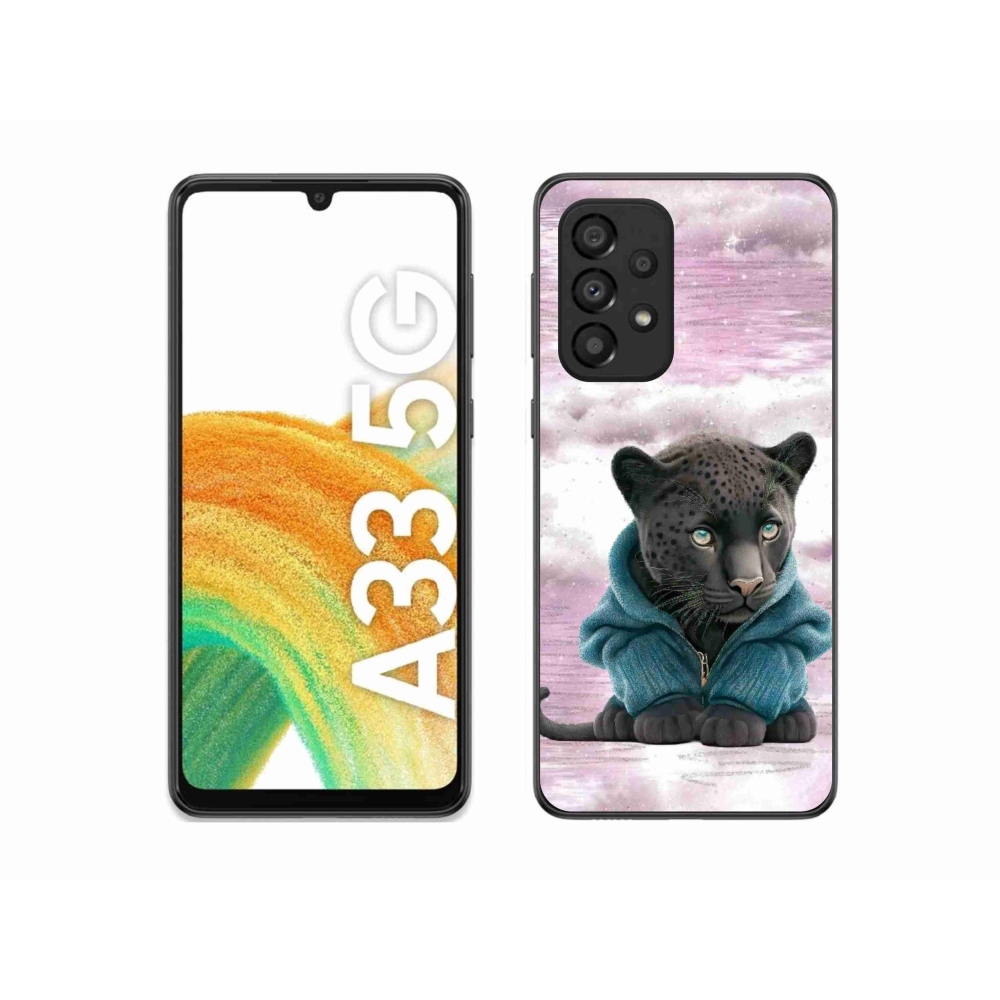 Gelový kryt mmCase na Samsung Galaxy A33 5G - černý panter ve svetru