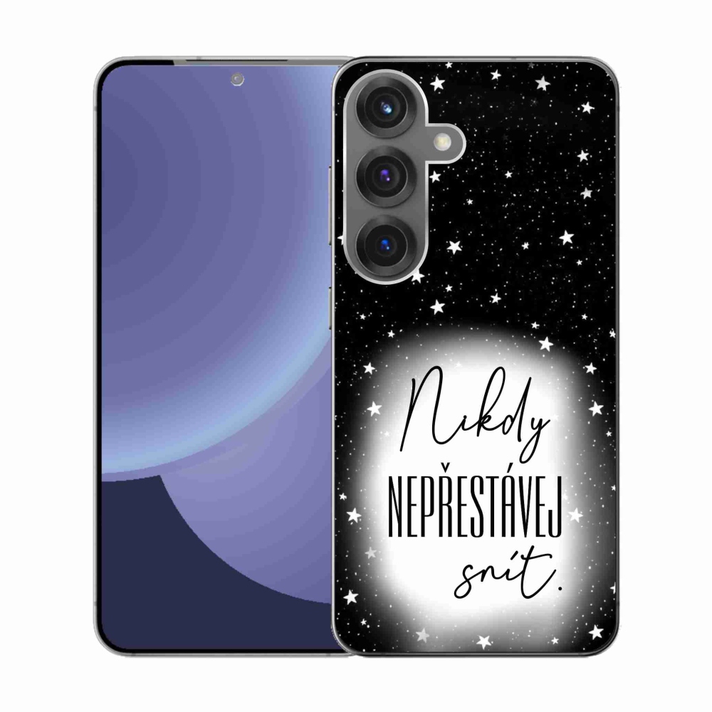 Gelový kryt mmCase na Samsung Galaxy S25 - citát 1 bíločerné pozadí