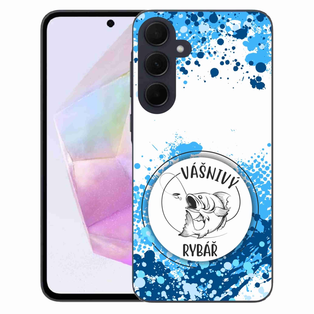 Gelový kryt mmCase na Samsung Galaxy A35 5G - vášnivý rybář bílé pozadí