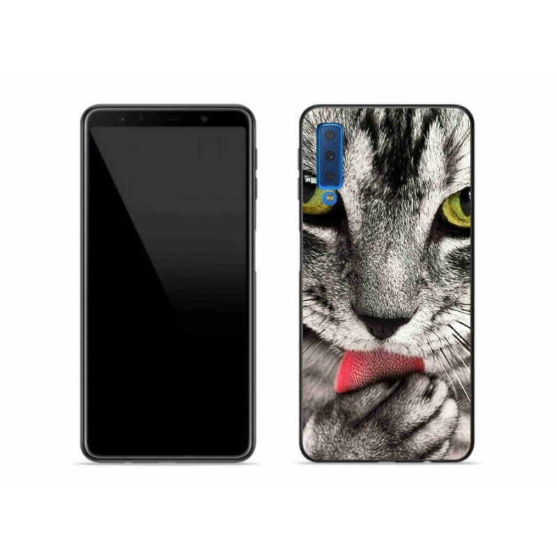 Gelové pouzdro mmCase na mobil Samsung Galaxy A7 (2018) - zelené kočičí oči