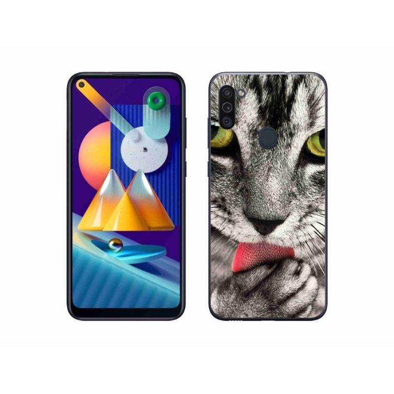 Gelové pouzdro mmCase na mobil Samsung Galaxy M11 - zelené kočičí oči