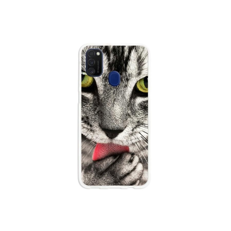 Gelové pouzdro mmCase na mobil Samsung Galaxy M21 - zelené kočičí oči