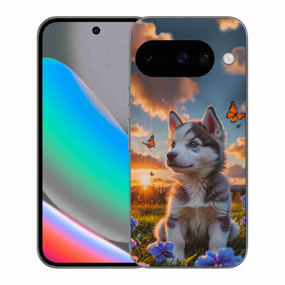Gelový kryt mmCase na Google Pixel 10 - husky při západu slunce