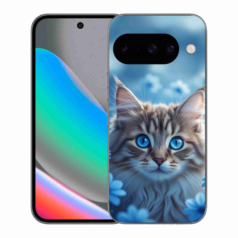 Gelový kryt mmCase na Google Pixel 10 - koťátko v modrých květech