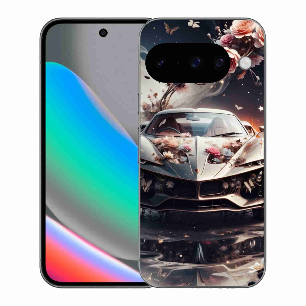 Gelový kryt mmCase na Google Pixel 10 - květinový sportovní vůz