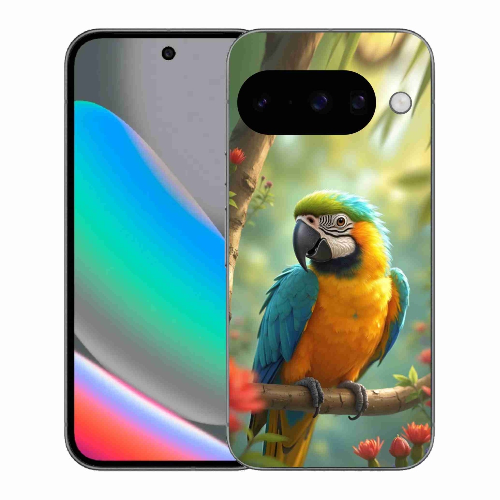 Gelový kryt mmCase na Google Pixel 10 - papoušek ara modrožlutá