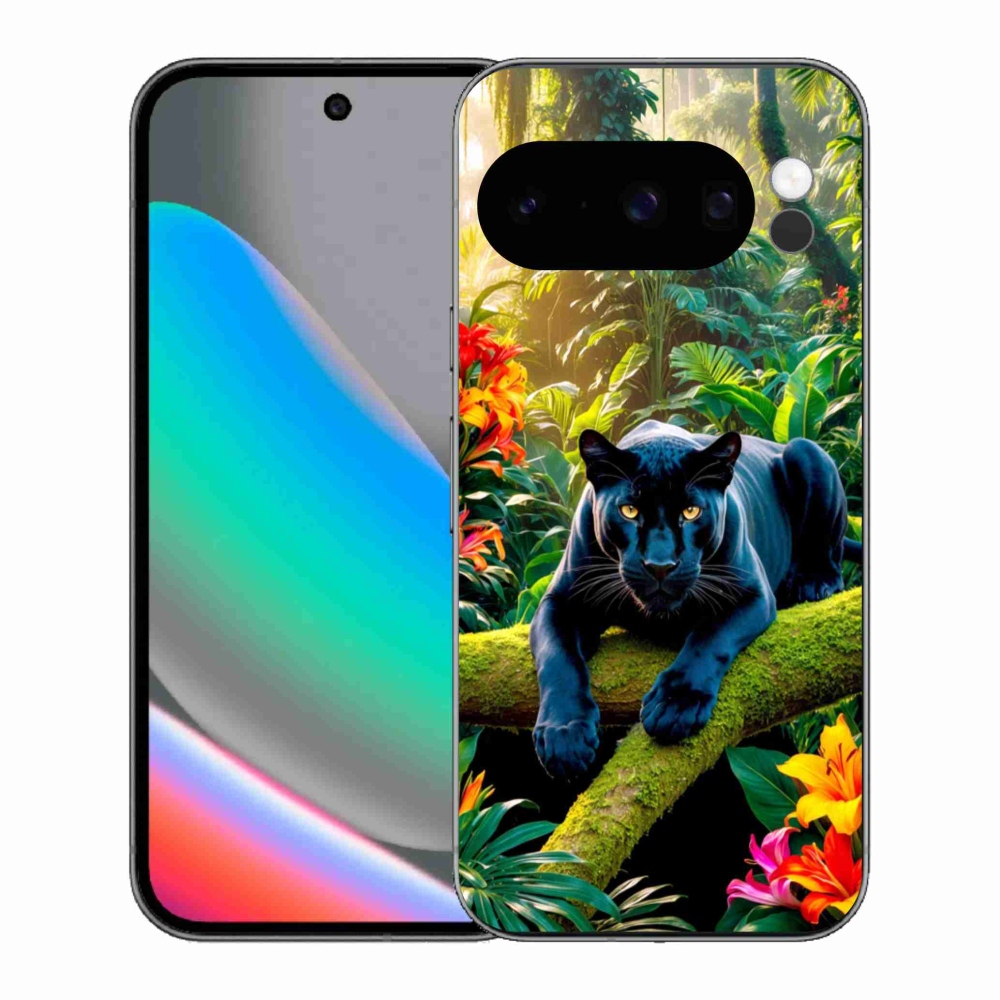Gelový kryt mmCase na Google Pixel 10 Pro - černý panter v džungli