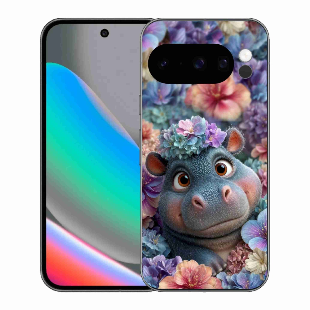 Gelový kryt mmCase na Google Pixel 10 Pro - hrošík v květinách