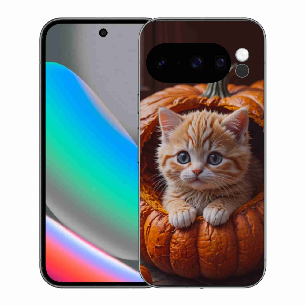 Gelový kryt mmCase na Google Pixel 10 Pro - kotě a dýně 2