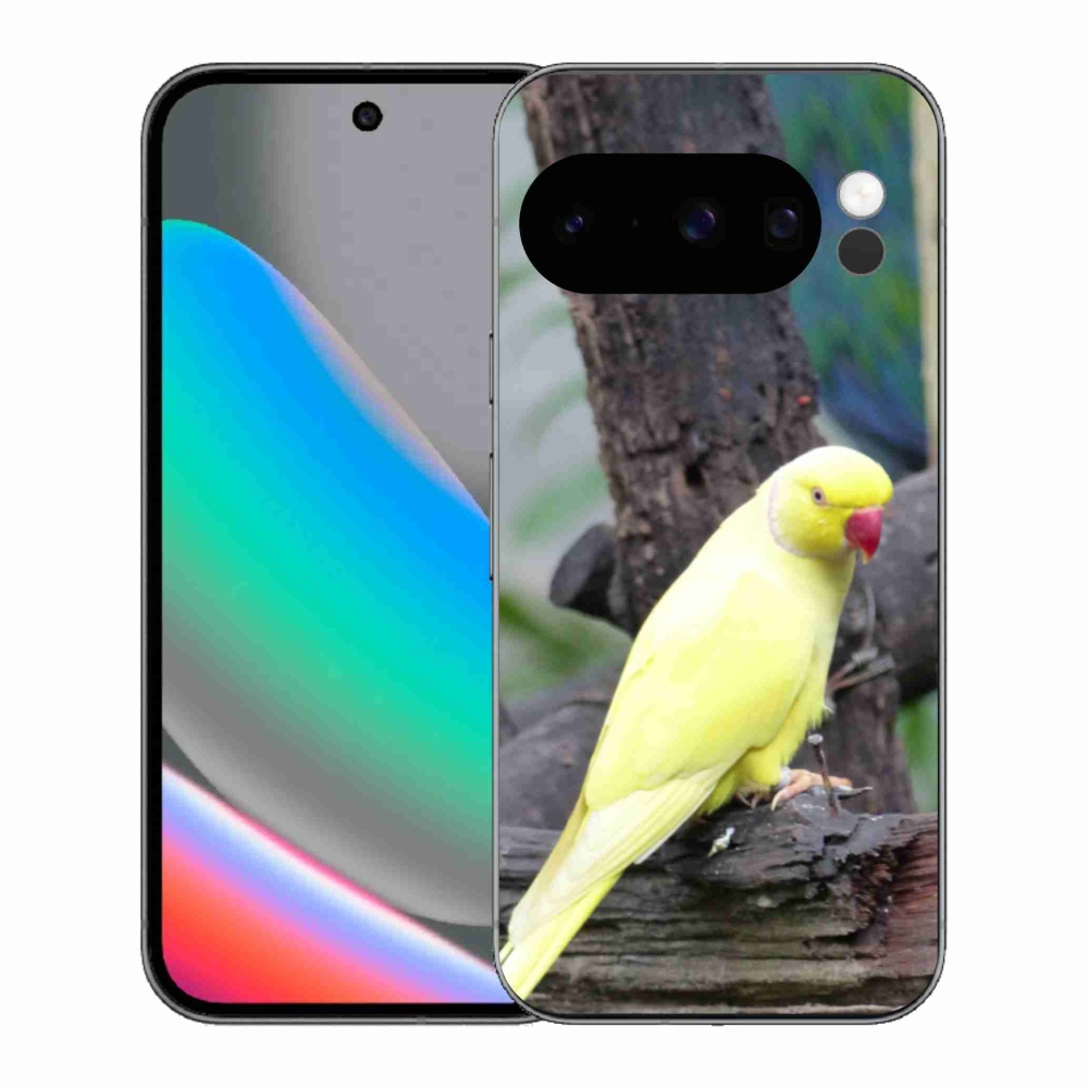 Gelový kryt mmCase na Google Pixel 10 Pro - papoušek alexandr žlutý