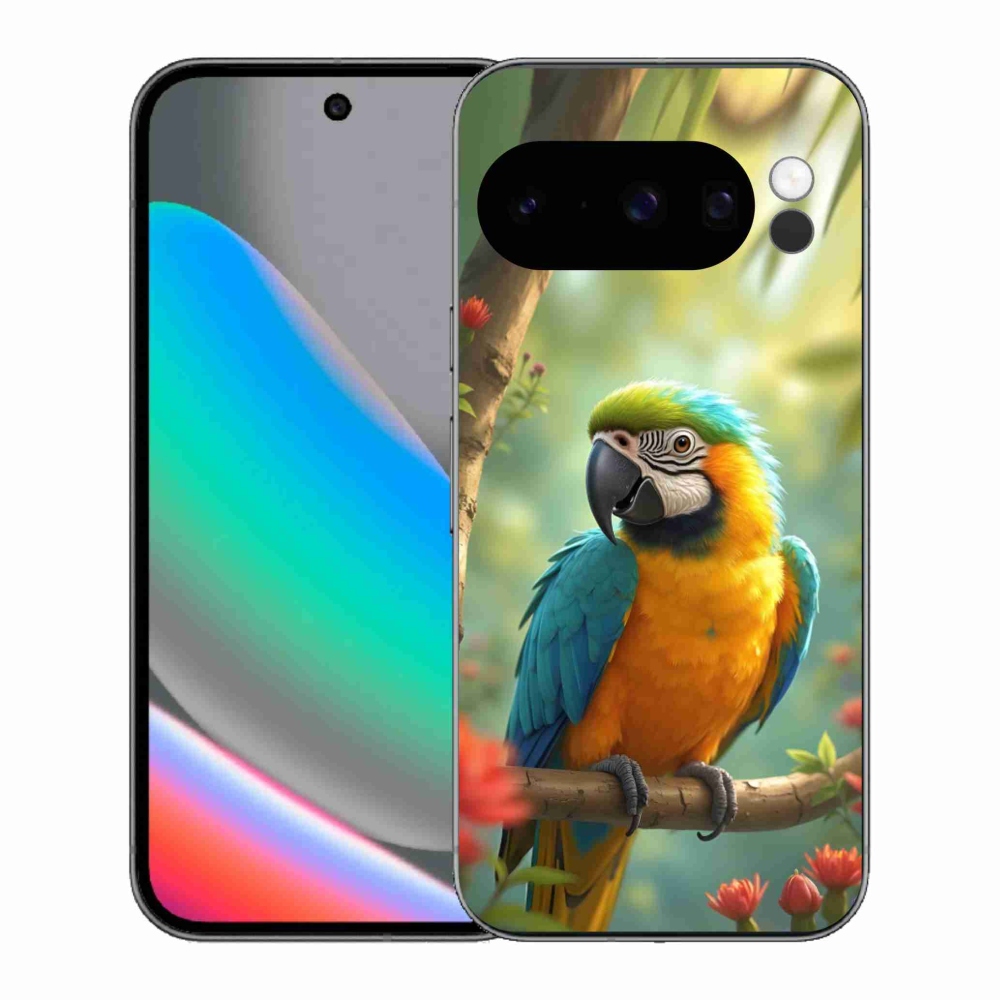 Gelový kryt mmCase na Google Pixel 10 Pro - papoušek ara modrožlutá