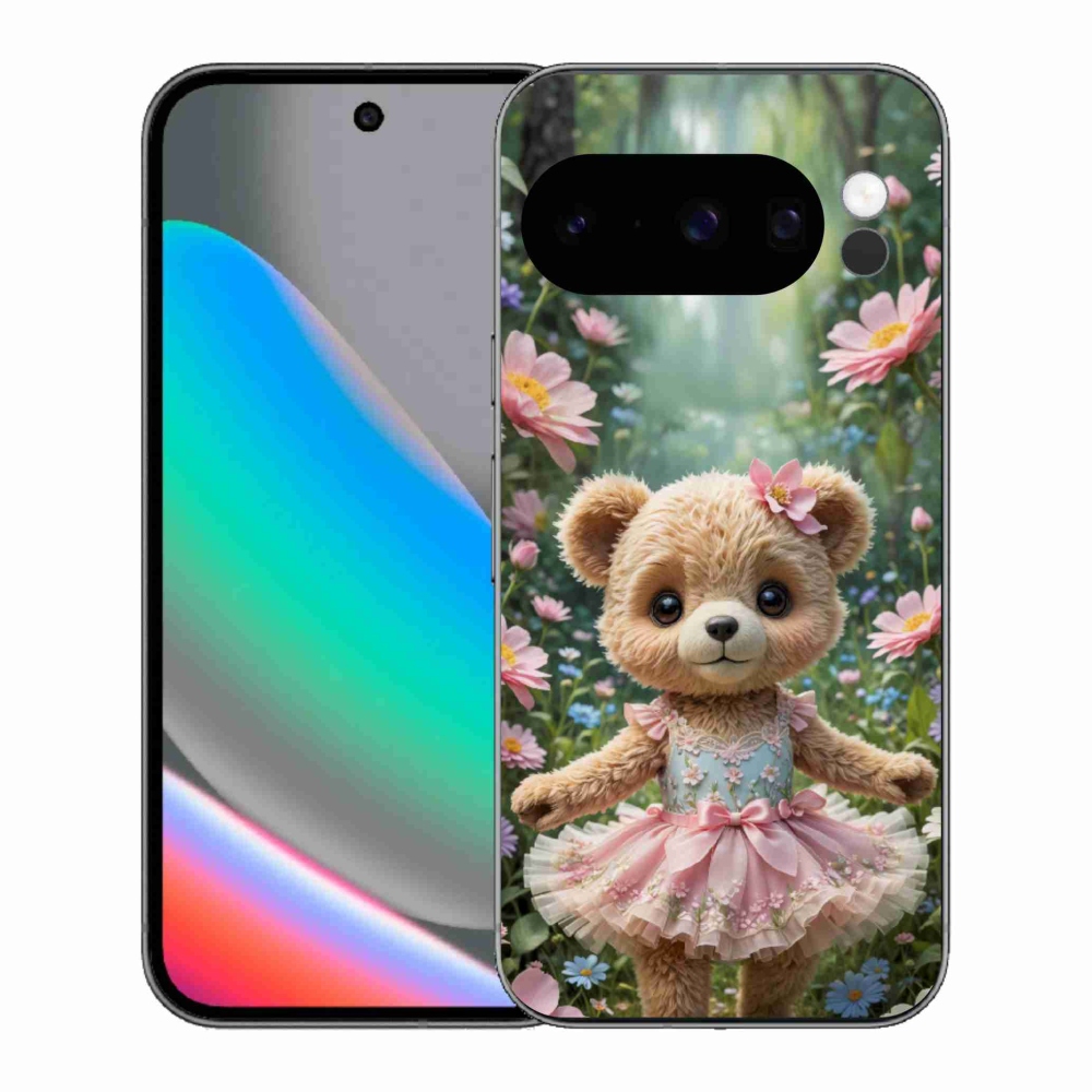 Gelový kryt mmCase na Google Pixel 10 Pro - roztomilý medvídek v květinách