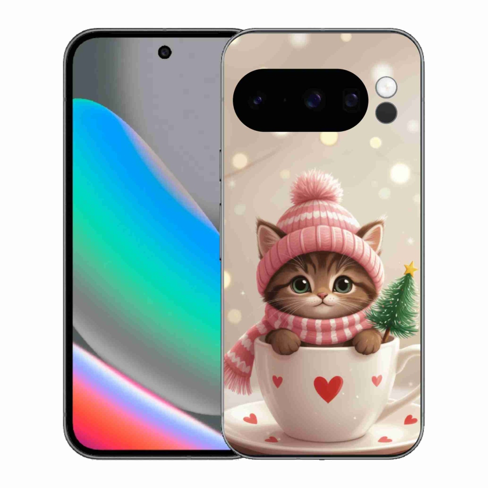Gelový kryt mmCase na Google Pixel 10 Pro - vánoční kotě v hrnku