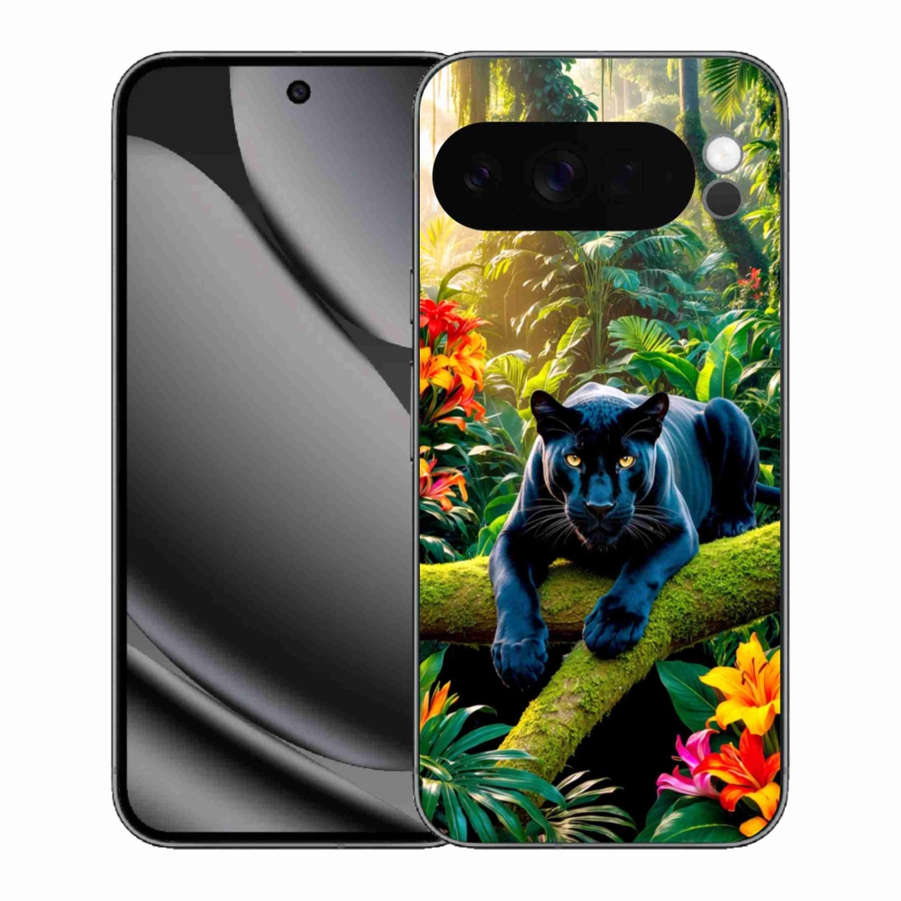 Gelový kryt mmCase na Google Pixel 10 Pro XL - černý panter v džungli