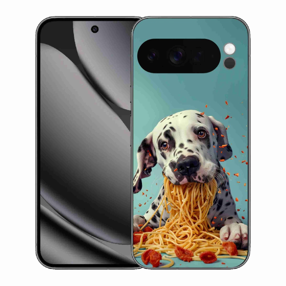 Gelový kryt mmCase na Google Pixel 10 Pro XL - dalmatin a špagety