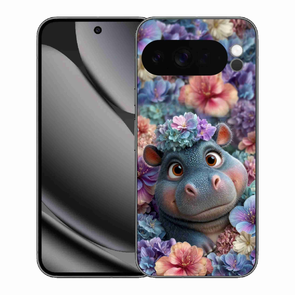 Gelový kryt mmCase na Google Pixel 10 Pro XL - hrošík v květinách