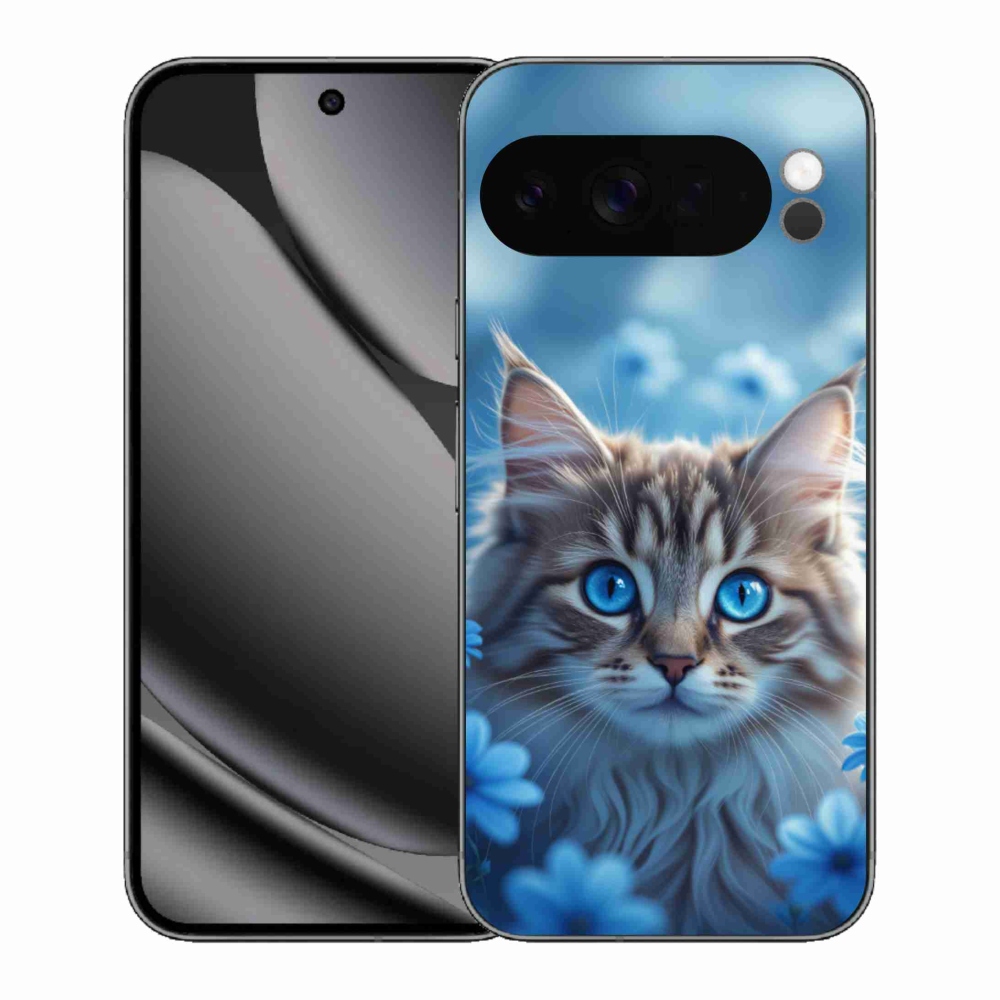 Gelový kryt mmCase na Google Pixel 10 Pro XL - koťátko v modrých květech