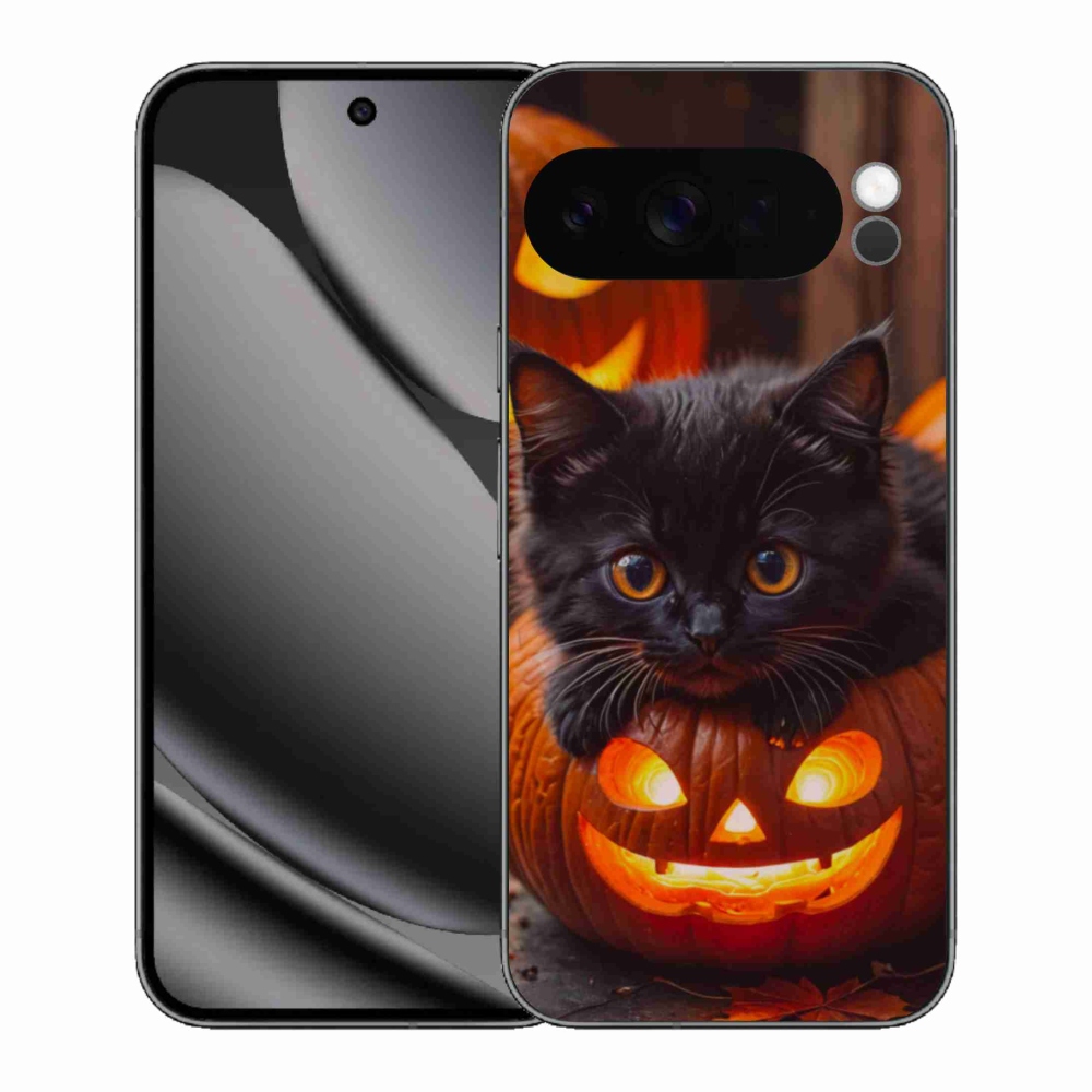 Gelový kryt mmCase na Google Pixel 10 Pro XL - kotě a dýně