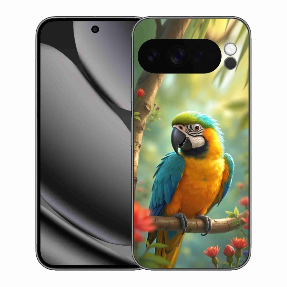 Gelový kryt mmCase na Google Pixel 10 Pro XL - papoušek ara modrožlutá