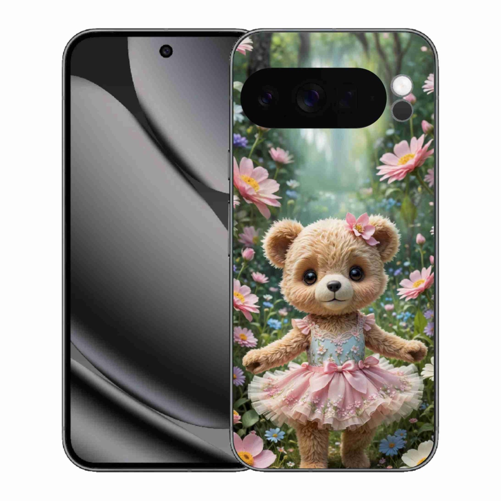 Gelový kryt mmCase na Google Pixel 10 Pro XL - roztomilý medvídek v květinách