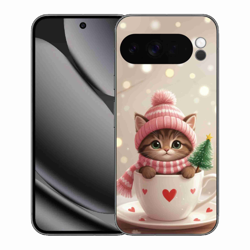 Gelový kryt mmCase na Google Pixel 10 Pro XL - vánoční kotě v hrnku