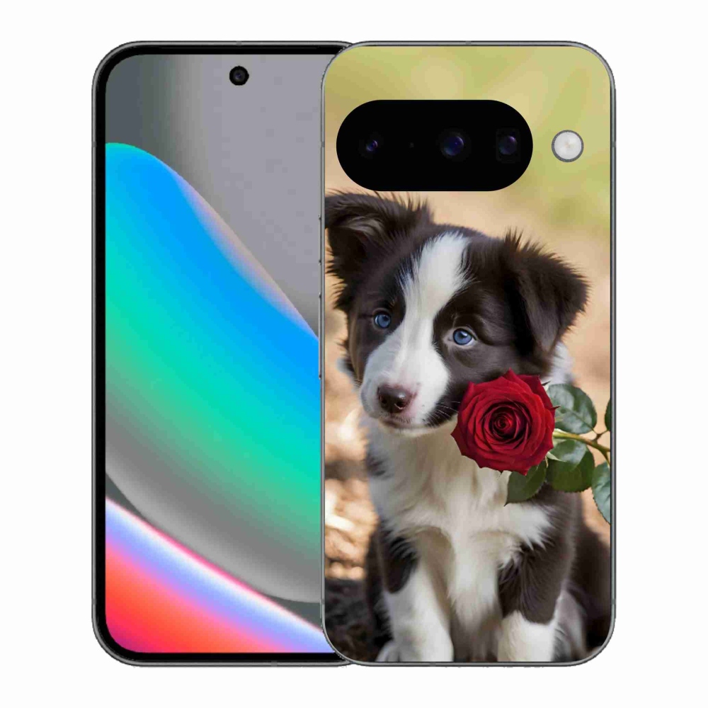 Gelový kryt mmCase na Google Pixel 10 - roztomilá border kolie s růží
