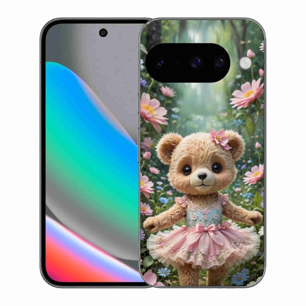 Gelový kryt mmCase na Google Pixel 10 - roztomilý medvídek v květinách