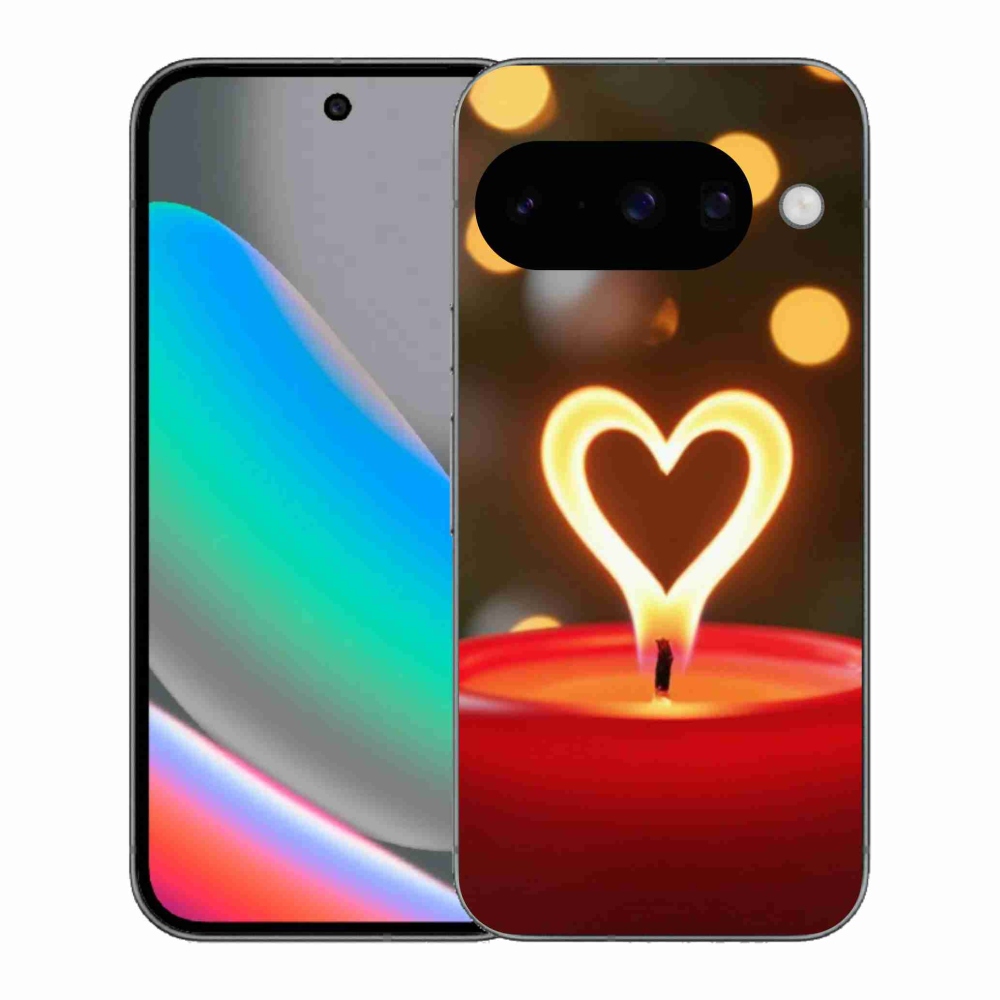 Gelový kryt mmCase na Google Pixel 10 - srdce z plamene