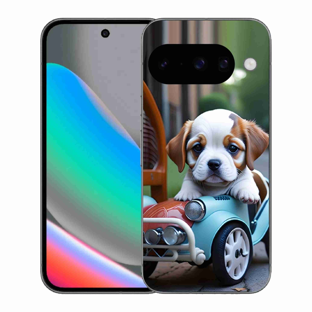 Gelový kryt mmCase na Google Pixel 10 - štěně v retro autě