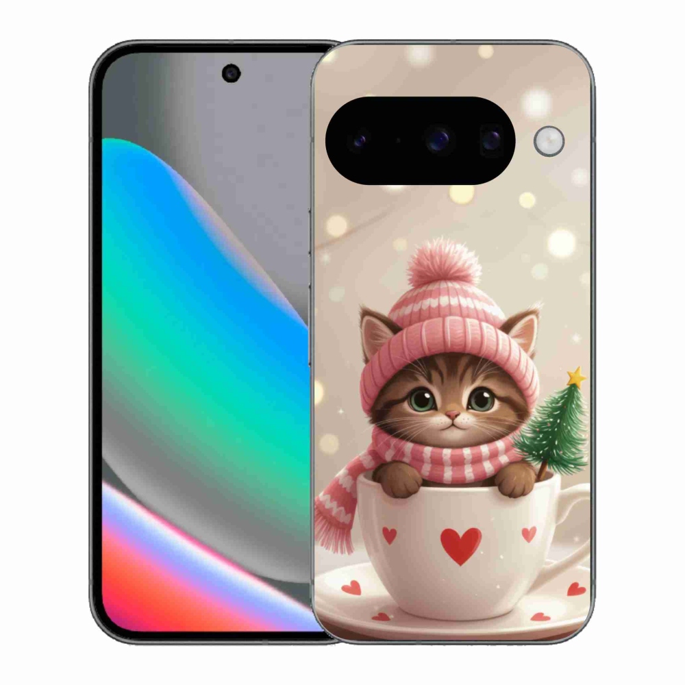 Gelový kryt mmCase na Google Pixel 10 - vánoční kotě v hrnku