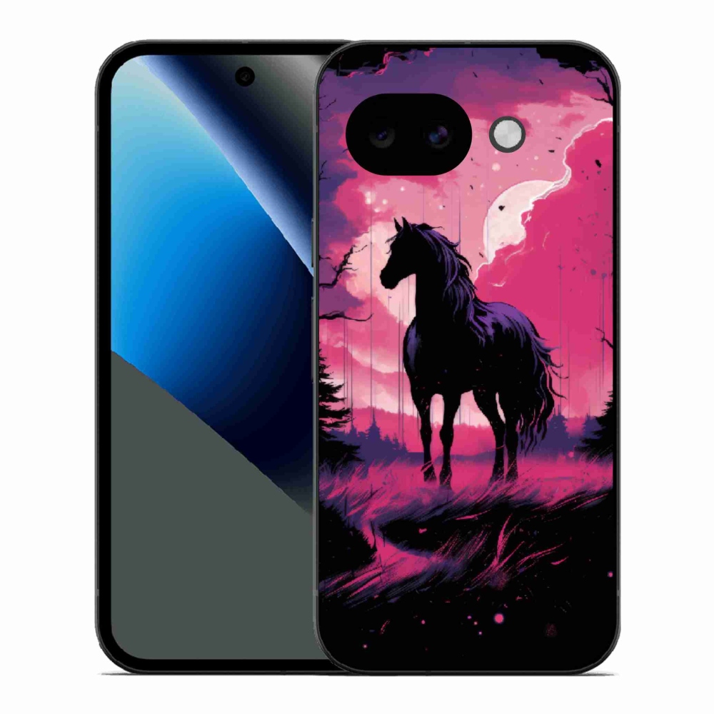 Gelový kryt mmCase na Google Pixel 10a - černý kreslený kůň 1