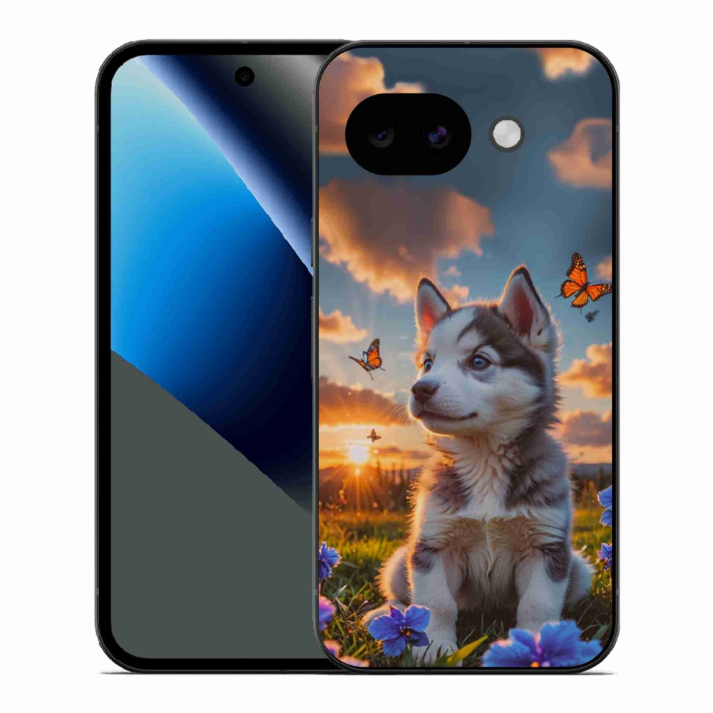 Gelový kryt mmCase na Google Pixel 10a - husky při západu slunce