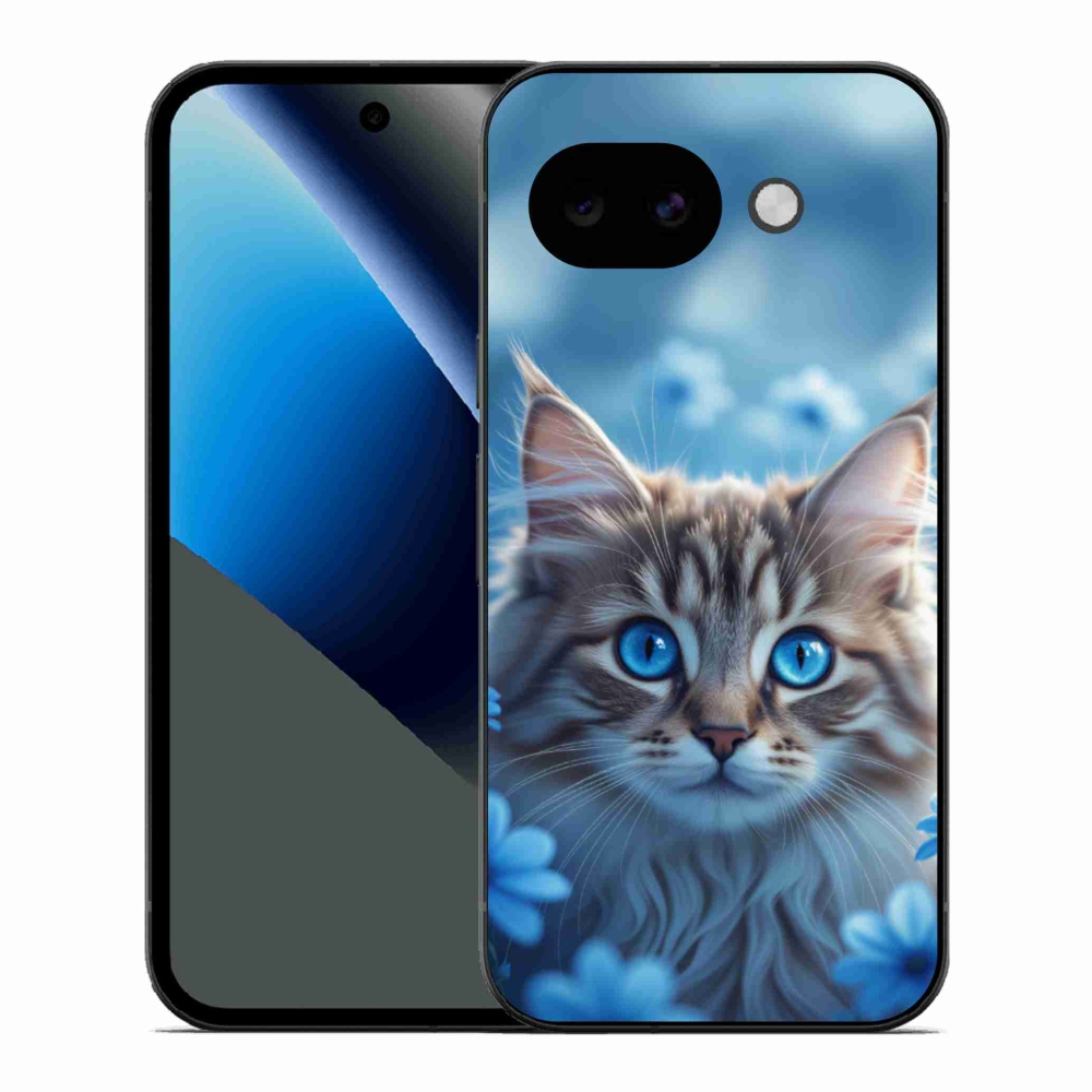 Gelový kryt mmCase na Google Pixel 10a - koťátko v modrých květech