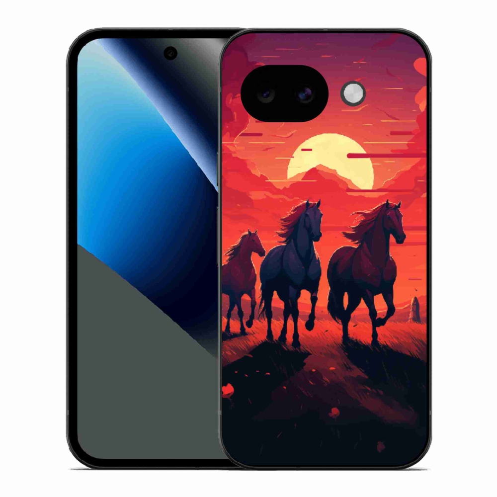 Gelový kryt mmCase na Google Pixel 10a - koně a západ slunce