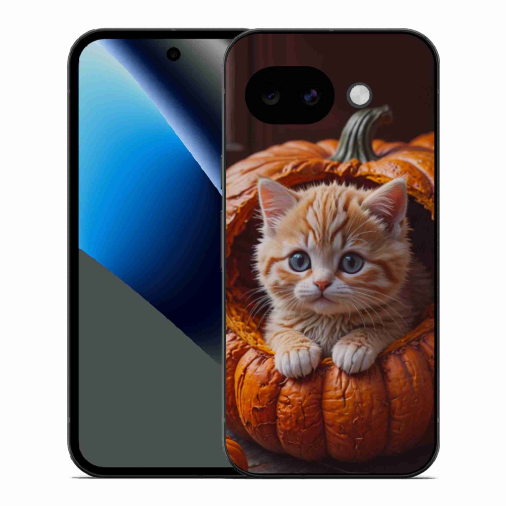 Gelový kryt mmCase na Google Pixel 10a - kotě a dýně 2