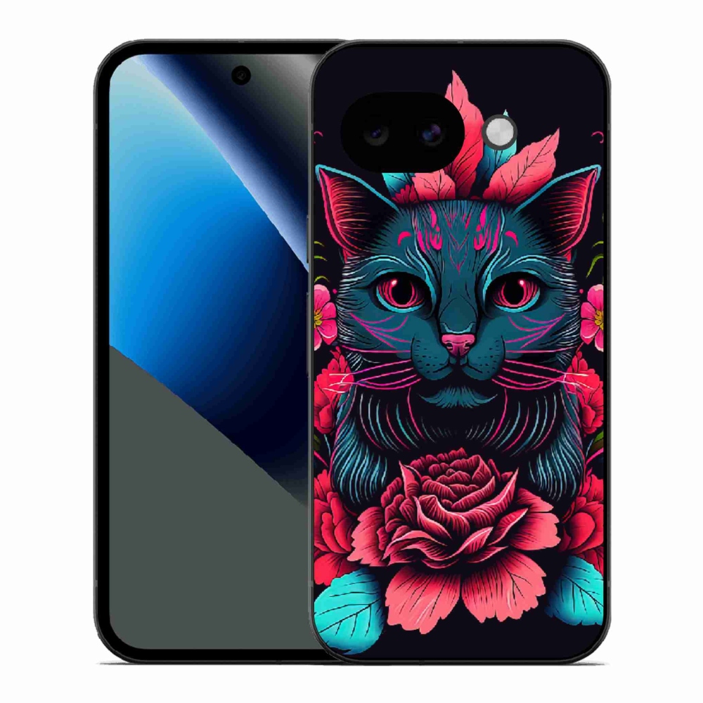 Gelový kryt mmCase na Google Pixel 10a - květiny a kočka