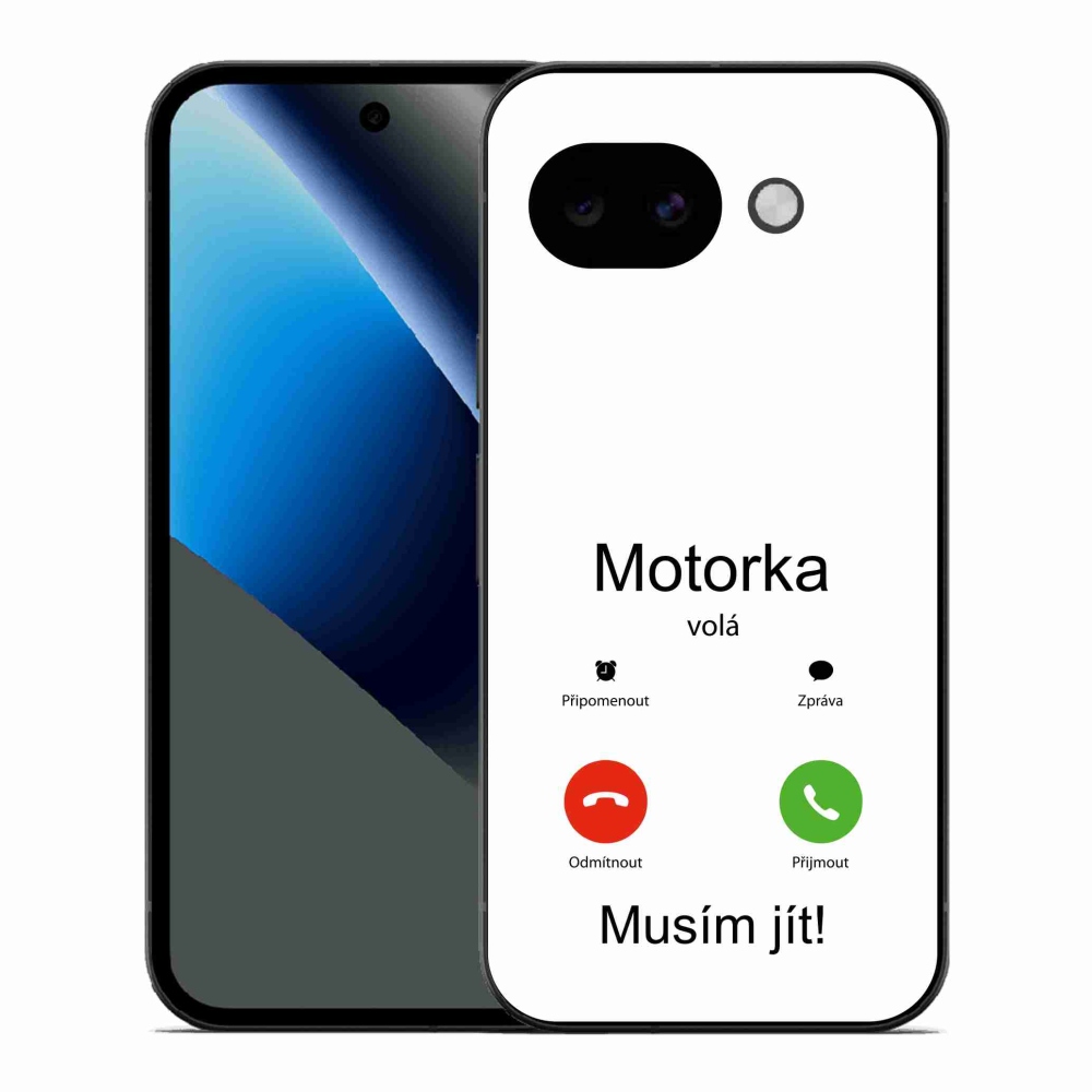 Gelový kryt mmCase na Google Pixel 10a - motorka volá bílé pozadí
