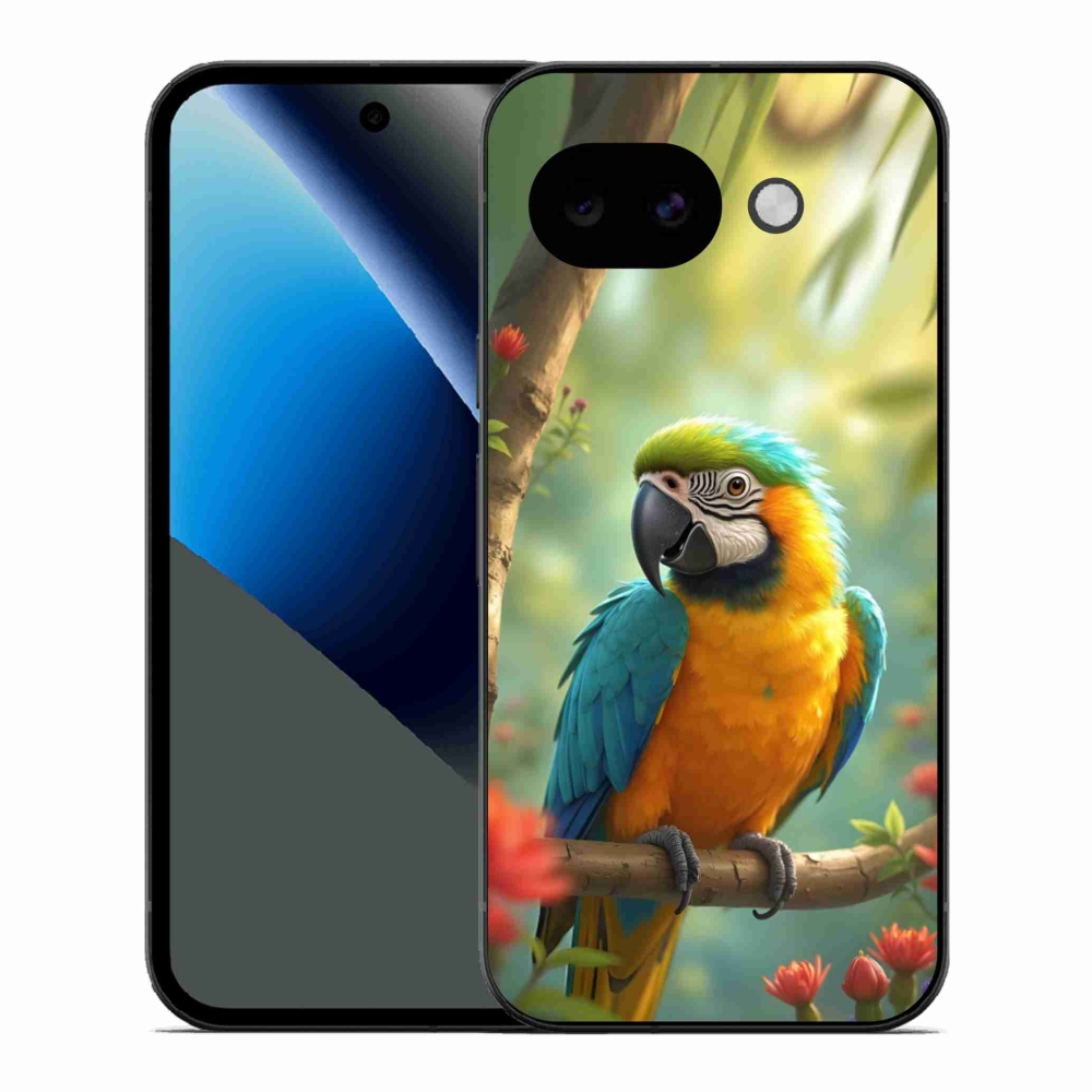 Gelový kryt mmCase na Google Pixel 10a - papoušek ara modrožlutá