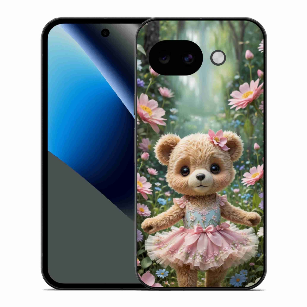 Gelový kryt mmCase na Google Pixel 10a - roztomilý medvídek v květinách